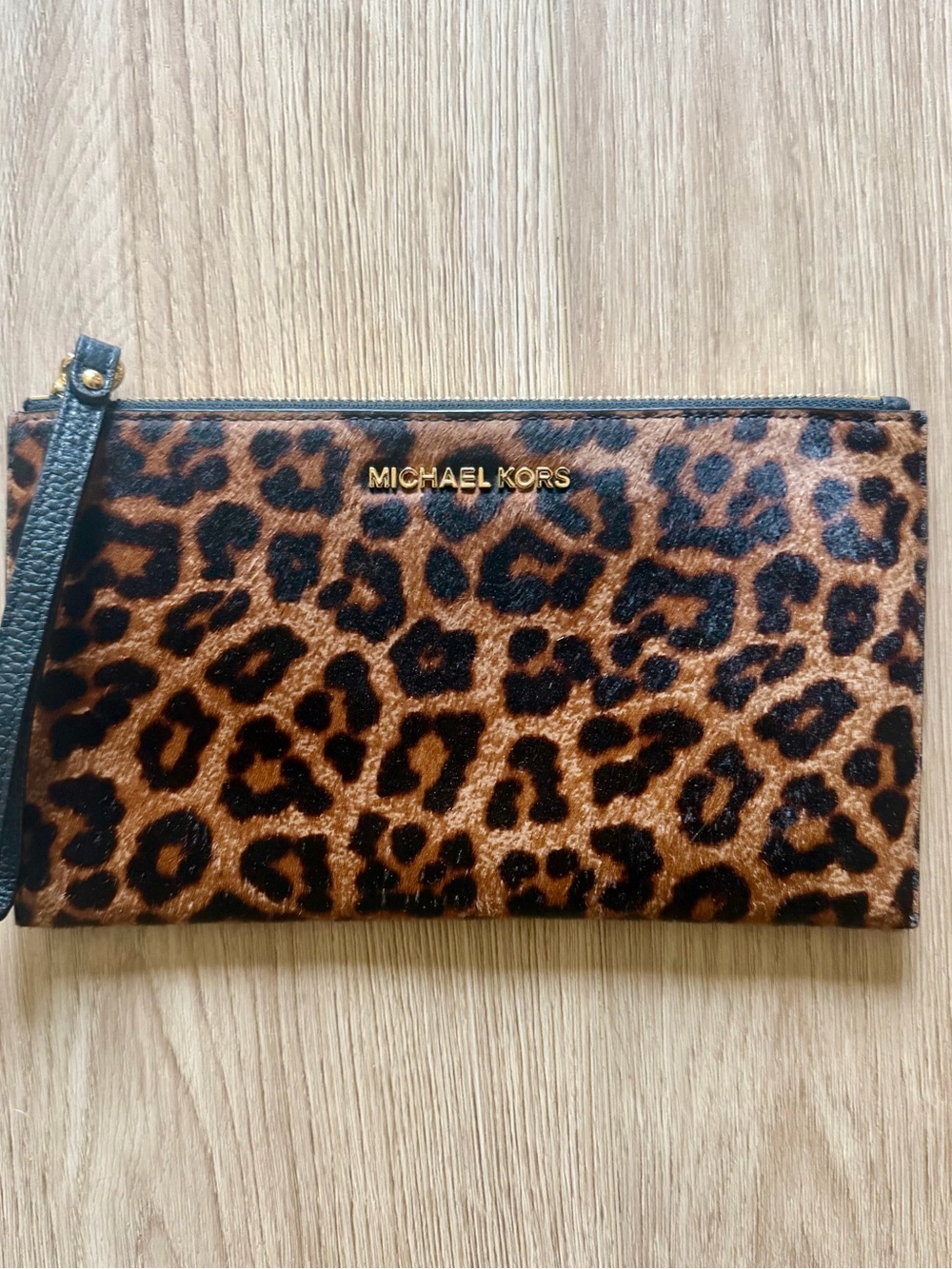 Michael Kors Leopard Print Wristlet Clutch - Brown/Black/Gold